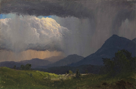 Frederic Edwin Church, Mountainside Downpour, 1871, oil on paper laid down on canvas, 6 1/2 x 10 inches (16.5 x 25.4 cm)&nbsp;